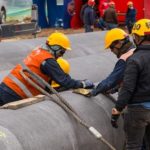 Hincado de pilotes para viaducto de Línea 1 del Metro
