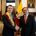 El presidente de Ecuador, Daniel Noboa, recibió hoy al mandatario colombiano, Gustavo Petro, único jefe de Estado que asistió en esta capital a la ceremonia de toma de posesión del nuevo gobernante.