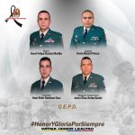 Se informa de cuatro uniformados muertos, entre ellos el piloto, copiloto y dos tripulantes. Sus identidades son: Mayor Karol García, Capitán Darío Bernal Toloza, Teniente Jhon Barbosa y el Sargento Javier Reino.