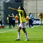 Isabella Díaz celebra su gol con la Selección Colombia femenina Sub-17, contra Venezuela, en el Sudamericano