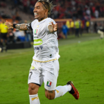 Dayro Moreno celebra su gol histórico para el triunfo del Once Caldas / X: @Oncecaldas.