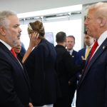 El exmandatario Iván Duque conversó con el presidente Donald Trump en la final del Mundial de Clubes de la FIFA, disputada en el estadio MetLife de Nueva Jersey. Foto Suministrada