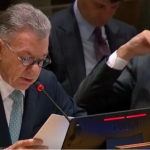 El Nobel de paz, expresidente colombiano y líder de The Elders intervino ante Naciones Unidas para defender la conformación de dos estados como solución a la crisis entre Israel y Palestina.