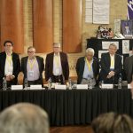 Los exlíderes de la desaparecida guerrilla, Rodrigo Londoño, Pablo Catatumbo, Pastor Alape, Milton Toncel, Jaime Parra, Julián Gallo y Rodrigo Granda, reconocieron que las sanciones propias son un mandato de la justicia para la paz y también un compromiso ético y político con las víctimas y con el país. Foto Cortesía JEP