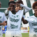 Las jugadoras del Deportivo Cali festejan uno de sus dos goles contra Nacional / Twitter: @CaliFemenino