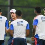 Bajo la dirección del cuerpo técnico encabezado por Néstor Lorenzo, la Selección Colombia Masculina de Mayores continuó este martes 24 de marzo su preparación con miras al compromiso frente al combinado de Croacia. Foto FCF