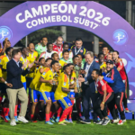 La Selección Colombia se quedó con el título del Sudamericano Masculino Sub-17 celebrado en Paraguay, luego de ganarle a una Argentina que terminó con 8 jugadores, por goleada 4-0.Foto FCF