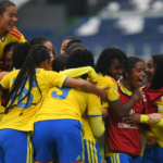 Jugadpras de la Selección Colombia Sub 17  celebran empate ante Argentina.Foto FCF.