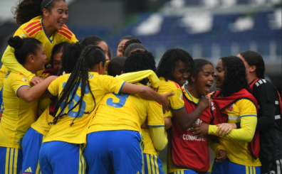 Jugadpras de la Selección Colombia Sub 17  celebran empate ante Argentina.Foto FCF.