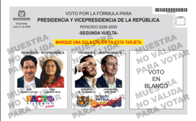 Tarjeta electoral de la segunda vuelta presidencial del próximo 21 de junio