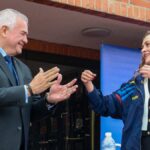 Presidente del Comité Olímpico Colombiano, Ciro Solano Hurtado y la ministra del Deporte, Juliana Gutiérrez Zuluaga