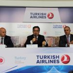Cemal Kaya, Gerente General en Colombia y Panamá de Turkish Airlines; Engin Yurur, Embajador de Turquía en Colombia; y Andrés Ortega Gerente de Opain S.A.