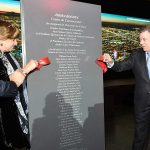 El Presidente Juan Manuel Santos, la Presidente de la Cámara de Comercio de Bogotá, Mónica de Greiff y el Presidente de Corferias, Andrés López, inauguran el Centro de Eventos y Convenciones Ágora.